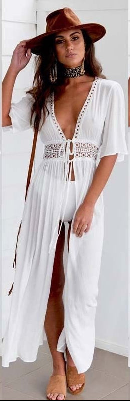 Robe femme avec décolleté en V et devant croisé | Maxi