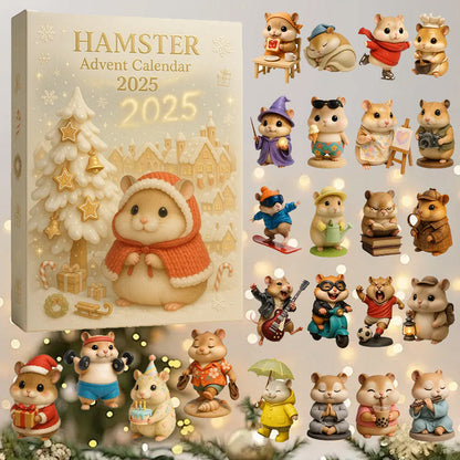 Hamster-Adventskalender 2025 – 24-tägiger Kalender mit Hamsterfiguren und Weihnachtsmotiven 2