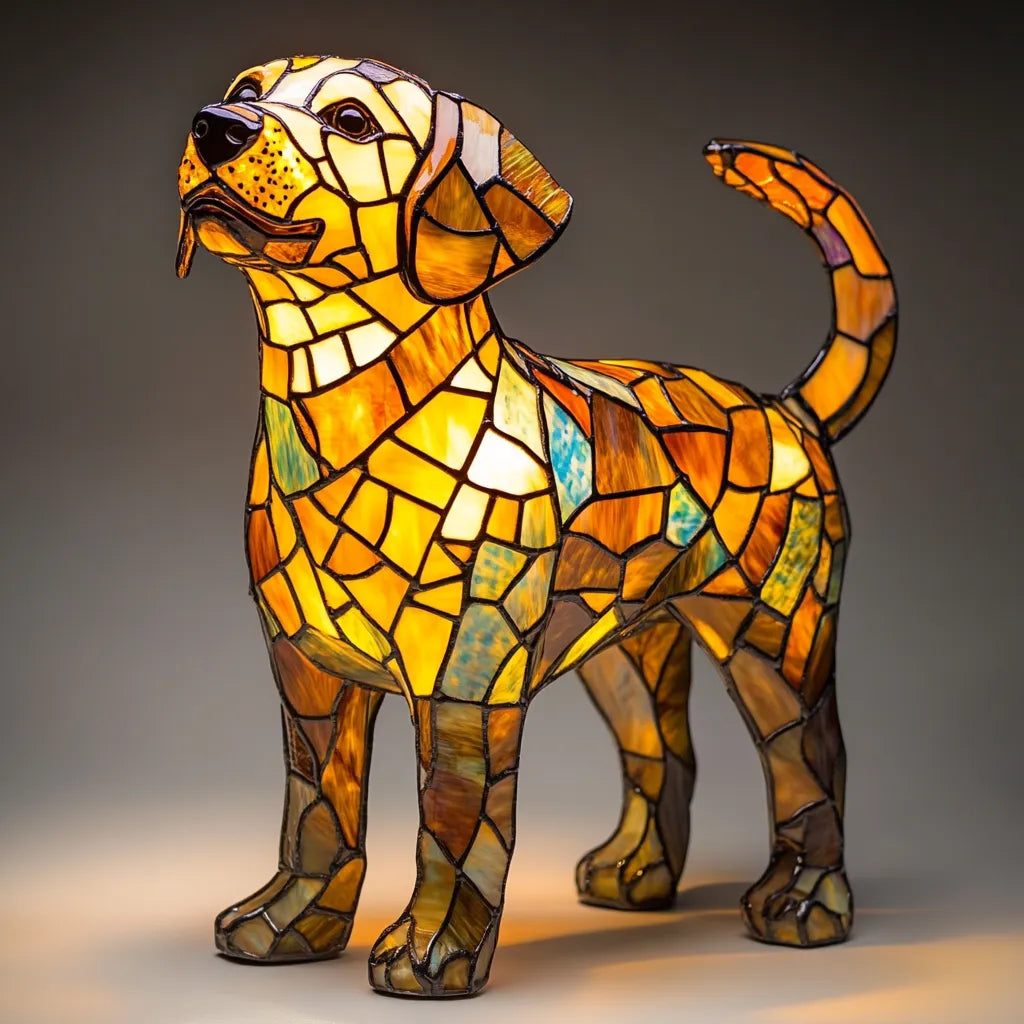 Handgefertigte Hundelampe aus Buntglas | Licht für Hundeliebhaber 