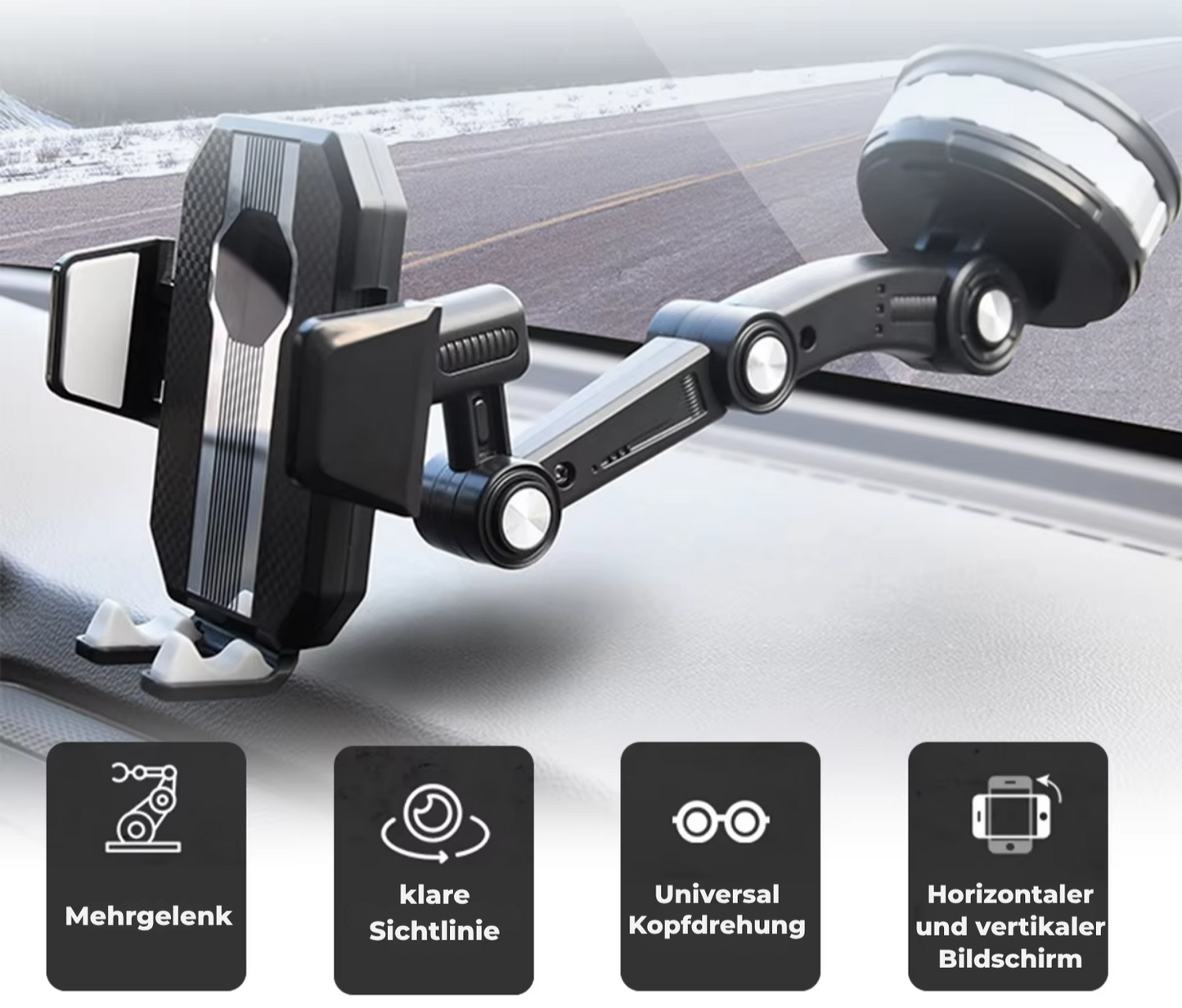 Handyhalterung Auto mit 360° Rotation und Starker Saugnapf-Haftung – Einhandbedienung für Smartphones