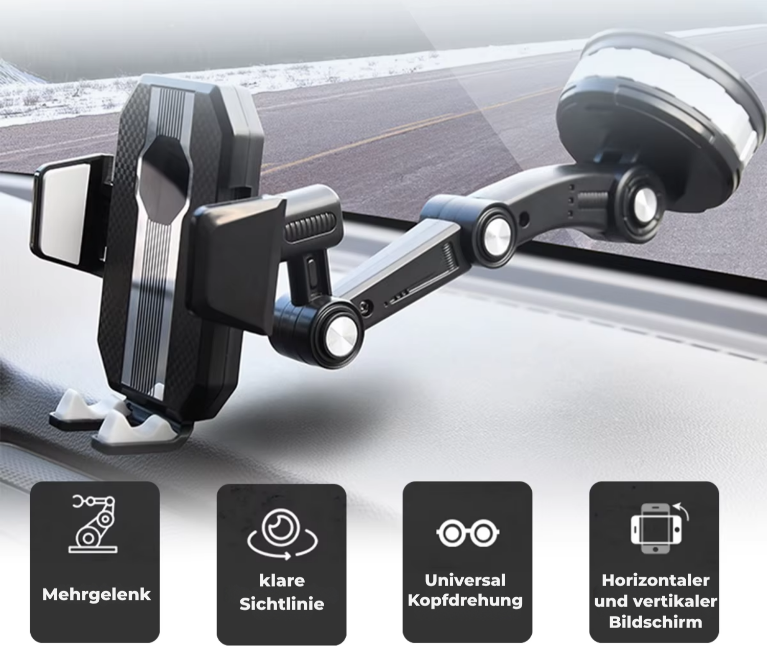 Handyhalterung Auto mit 360° Rotation und Starker Saugnapf-Haftung – Einhandbedienung für Smartphones