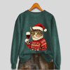 Hässlicher Weihnachtspullover für Damen – Lustiges Sweatshirt mit Katze und Weihnachtsmann 