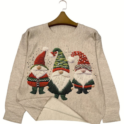 Hässlicher Weihnachtspullover für Damen – Lustiges gesticktes Gnome-Design 