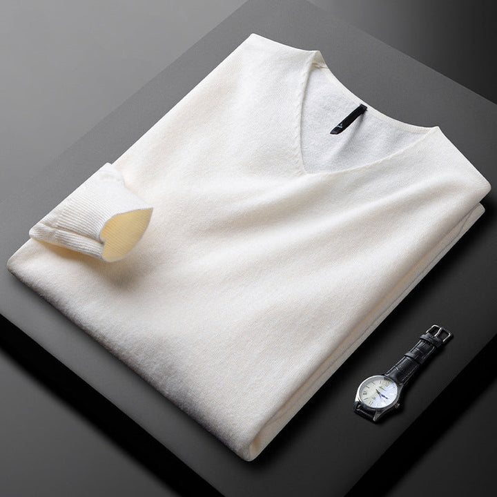 Pull classique pour homme à manches longues avec col en V | Style minimaliste