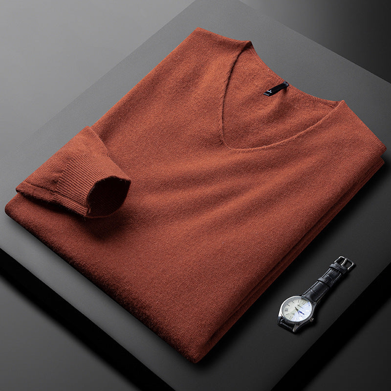 Pull classique pour homme à manches longues avec col en V | Style minimaliste