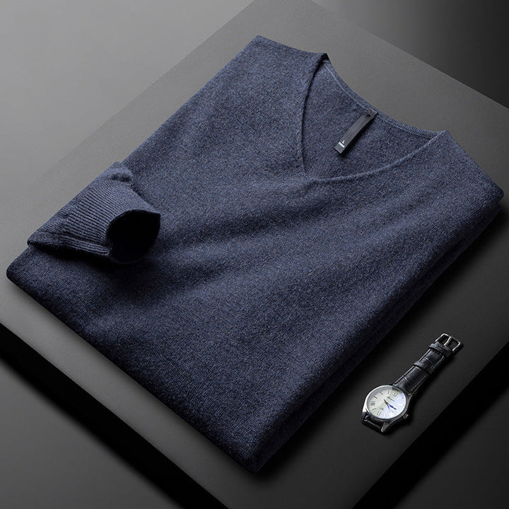 Pull classique pour homme à manches longues avec col en V | Style minimaliste