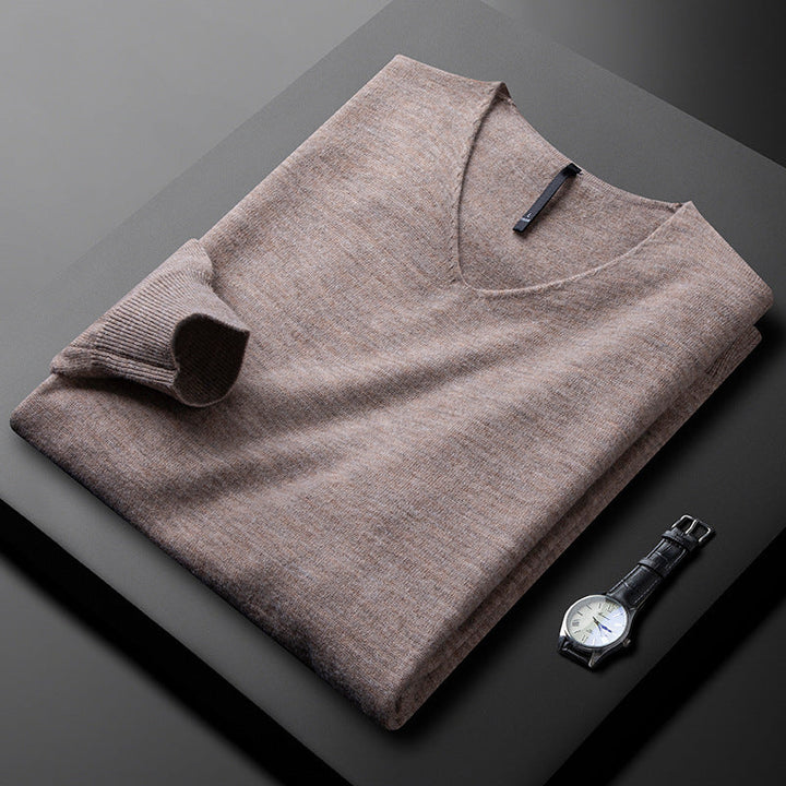 Pull classique pour homme à manches longues avec col en V | Style minimaliste