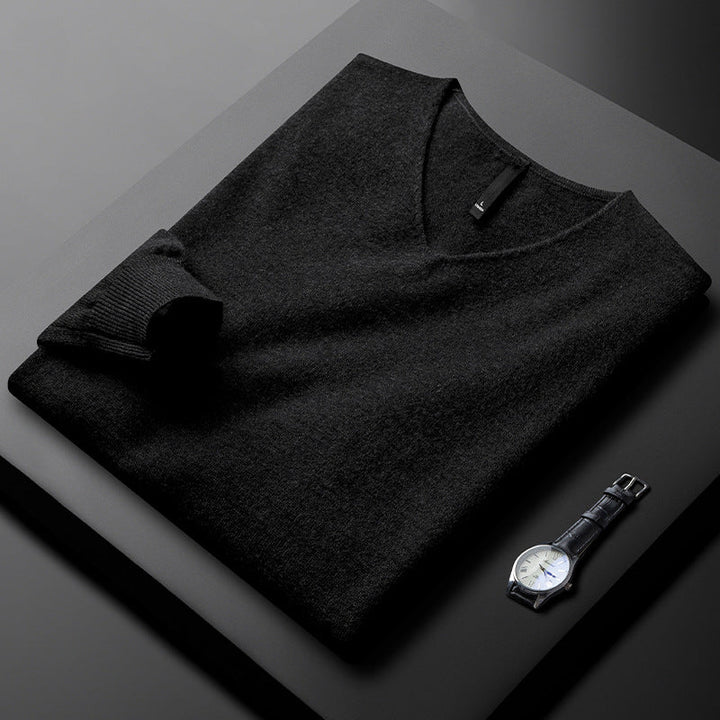 Pull classique pour homme à manches longues avec col en V | Style minimaliste