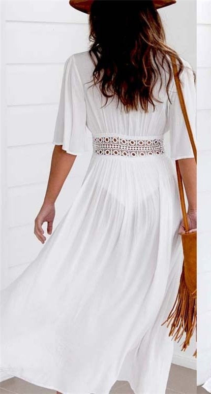 Robe femme avec décolleté en V et devant croisé | Maxi
