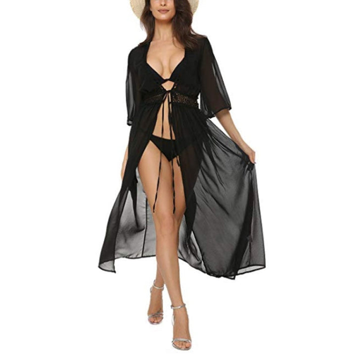 Robe femme avec décolleté en V et devant croisé | Maxi
