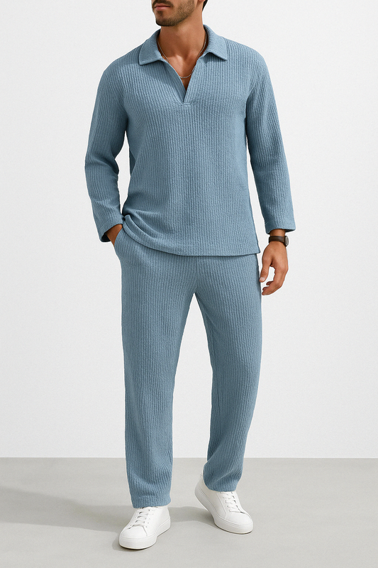 Herren-Lounge-Set aus weichem Material – lockere Passform mit langen Ärmeln und Hosen für gemütliche Tage