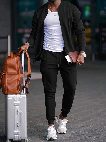 Slim Fit Trainingsanzug für Herren mit Reißverschlussjacke und konisch zulaufender Jogginghose – bequem für Sport und Freizeit