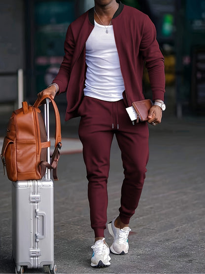 Slim Fit Trainingsanzug für Herren mit Reißverschlussjacke und konisch zulaufender Jogginghose – bequem für Sport und Freizeit