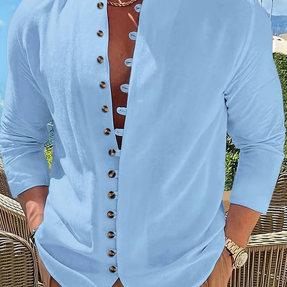 Herrenhemd | Hemden Herren für Alle Jahreszeiten mit Stehkragen und Relaxed Fit