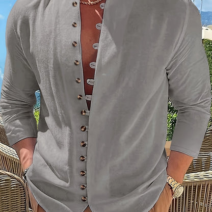 Herrenhemd | Hemden Herren für Alle Jahreszeiten mit Stehkragen und Relaxed Fit