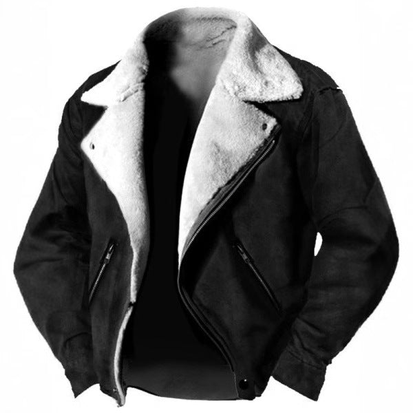 Herrenjacke – Lammfellfutter – Strukturierte Passform – Retro-Revers – Reißverschlusstaschen