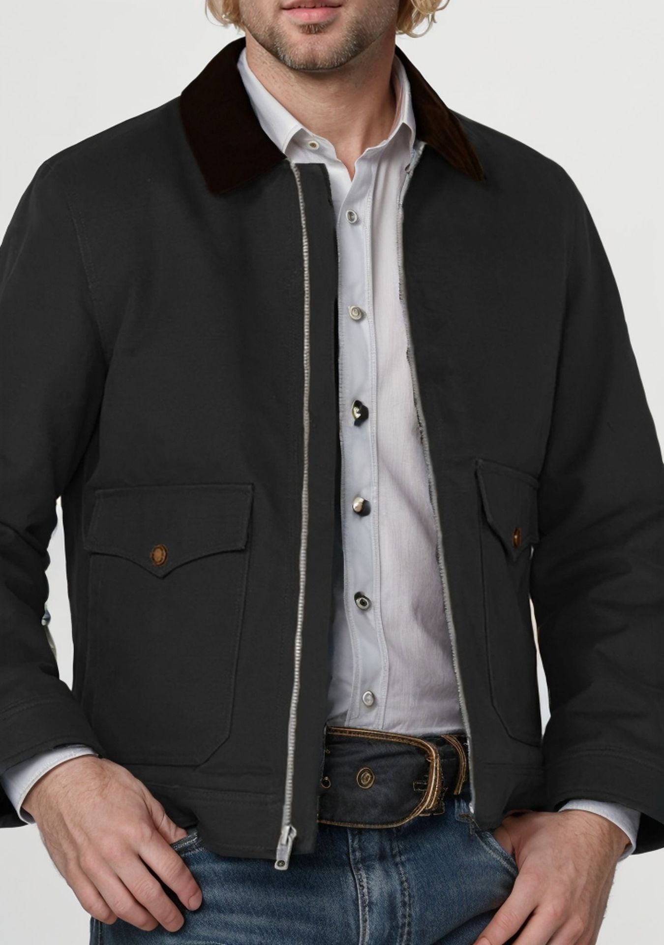 Herrenjacke – Normale Passform – Weicher Stoff – Reißverschluss vorne – Pattentaschen – Smart Casual