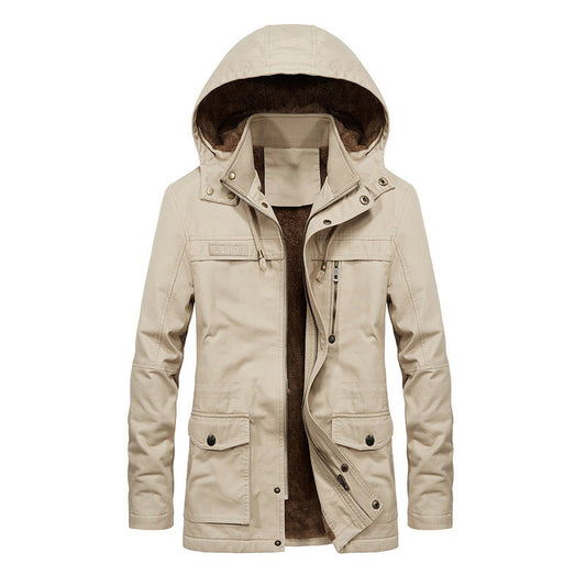 Herrenjacke – Relaxed Fit – Sherpa-Futter – Kapuze mit Druckknopfkragen – Mehrere Taschen