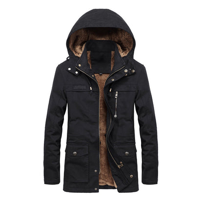 Herrenjacke – Relaxed Fit – Sherpa-Futter – Kapuze mit Druckknopfkragen – Mehrere Taschen