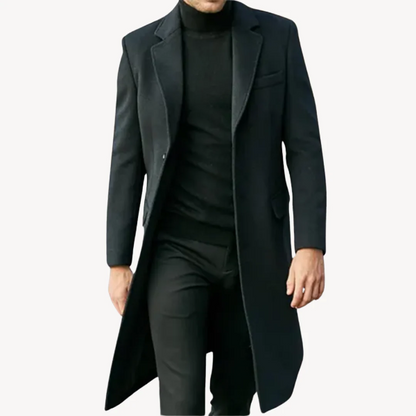 Herrenmantel – Tailored Fit – Wollmischung – Lange Länge – Klassisches Revers – Abendgarderobe