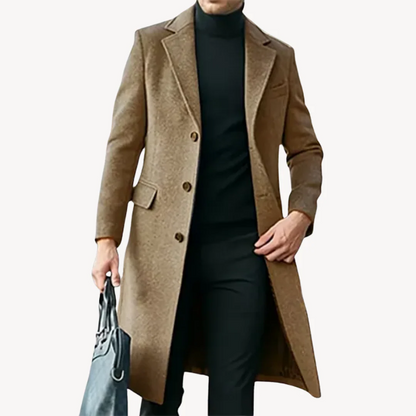 Herrenmantel – Tailored Fit – Wollmischung – Lange Länge – Klassisches Revers – Abendgarderobe