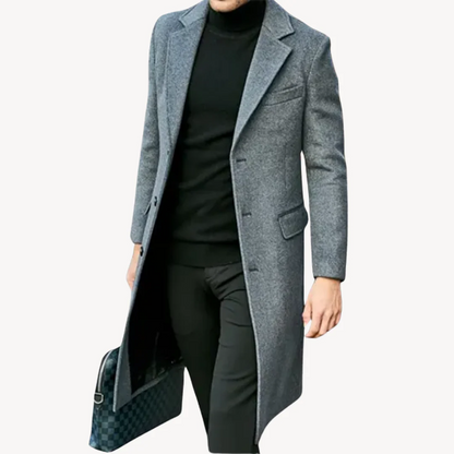 Herrenmantel – Tailored Fit – Wollmischung – Lange Länge – Klassisches Revers – Abendgarderobe