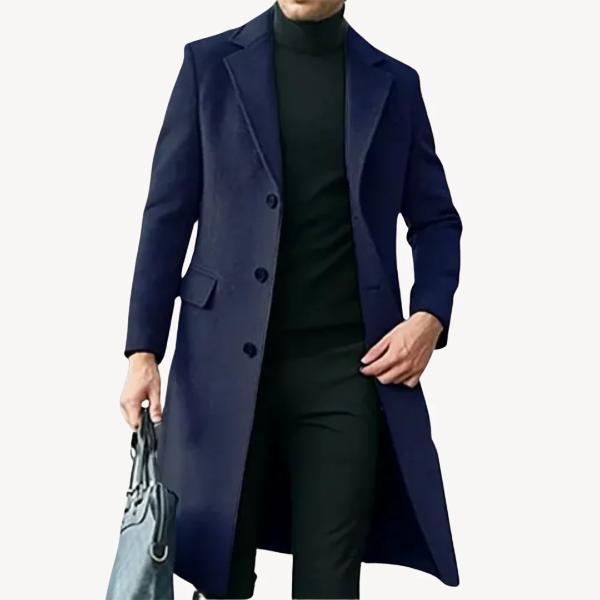 Herrenmantel – Tailored Fit – Wollmischung – Lange Länge – Klassisches Revers – Abendgarderobe