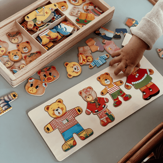 Holzpuzzle für Kinder – Kreatives Treppenpuzzle mit 100 Outfit-Kombinationen – Sicher und umweltfreundlich