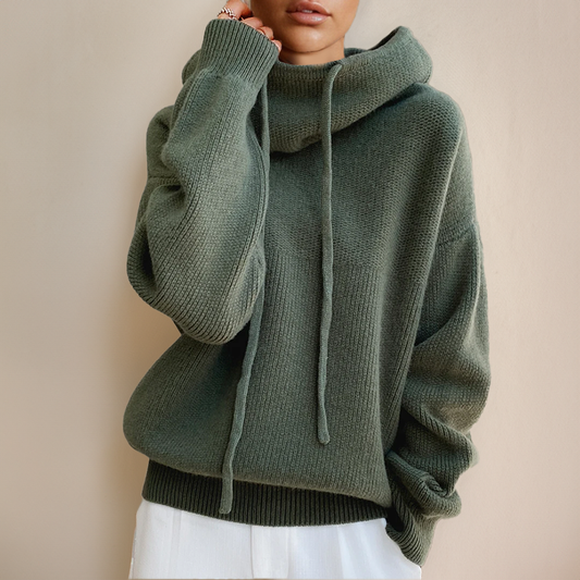 Felpa oversize da donna | Maglione con cappuccio a maglia | Collo alto | Stile casual e confortevole per tutti i giorni