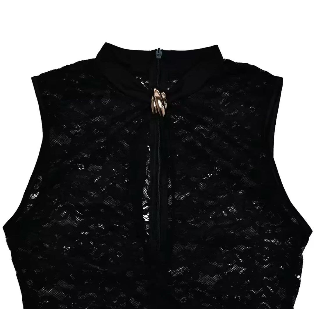 Damen Ärmelloses Hochhals Schlitz Kleid | Maxi