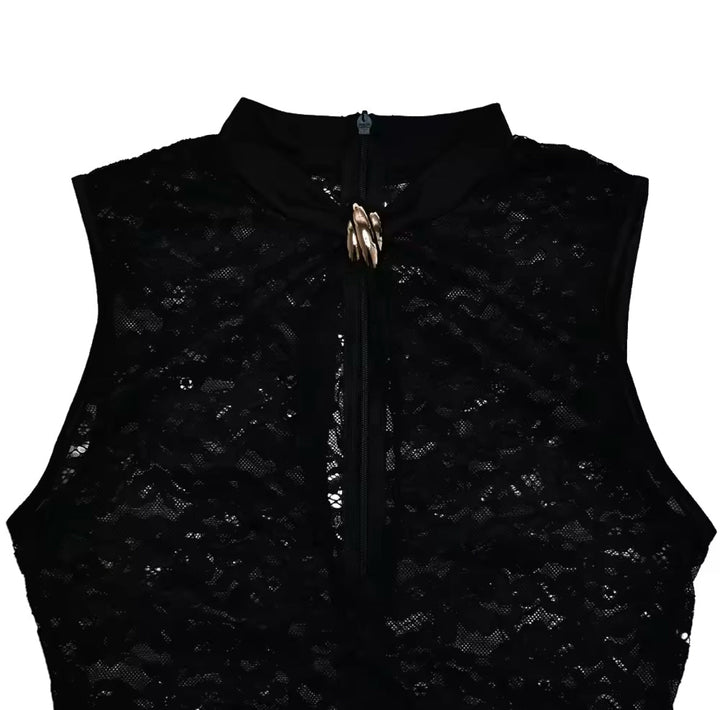 Damen Ärmelloses Hochhals Schlitz Kleid | Maxi