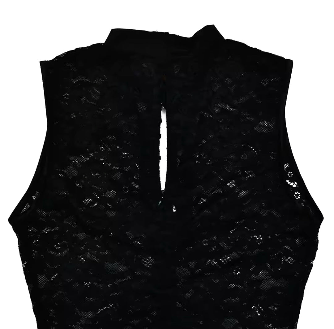 Damen Ärmelloses Hochhals Schlitz Kleid | Maxi