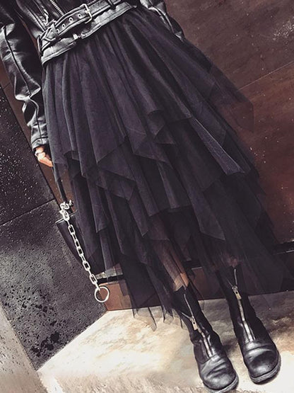 Gonna maxi in tulle multistrato da donna | Orlo asimmetrico