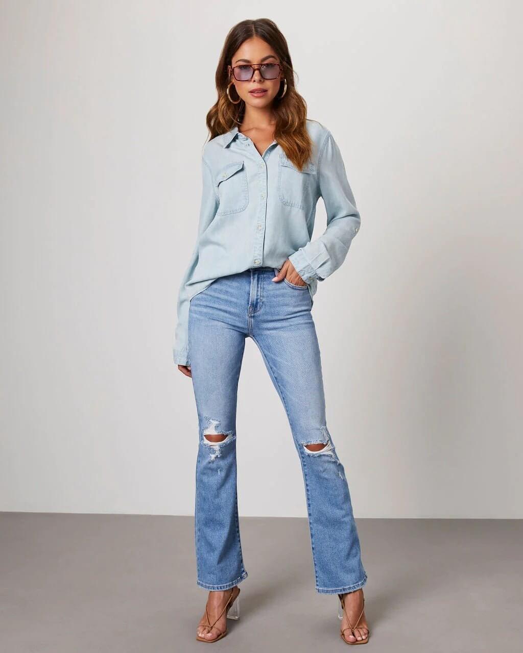 Jeanshemd mit Knopfleiste und langen Ärmeln 7