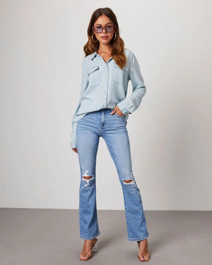 Jeanshemd mit Knopfleiste und langen Ärmeln 7