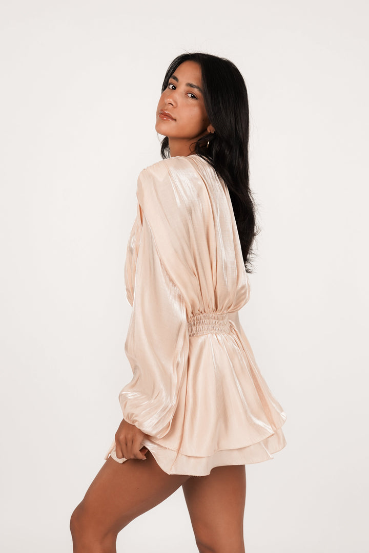 Damen Langarm Rundhals Taillengürtel Kleid | Mini
