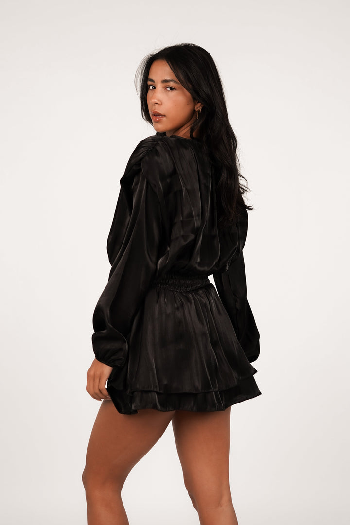 Damen Langarm Rundhals Taillengürtel Kleid | Mini