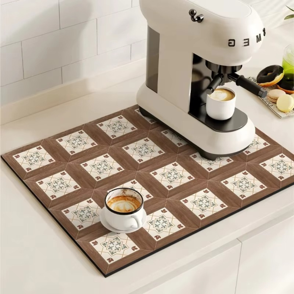 Kaffeematte im Retro-Fliesendesign, saugfähig 10