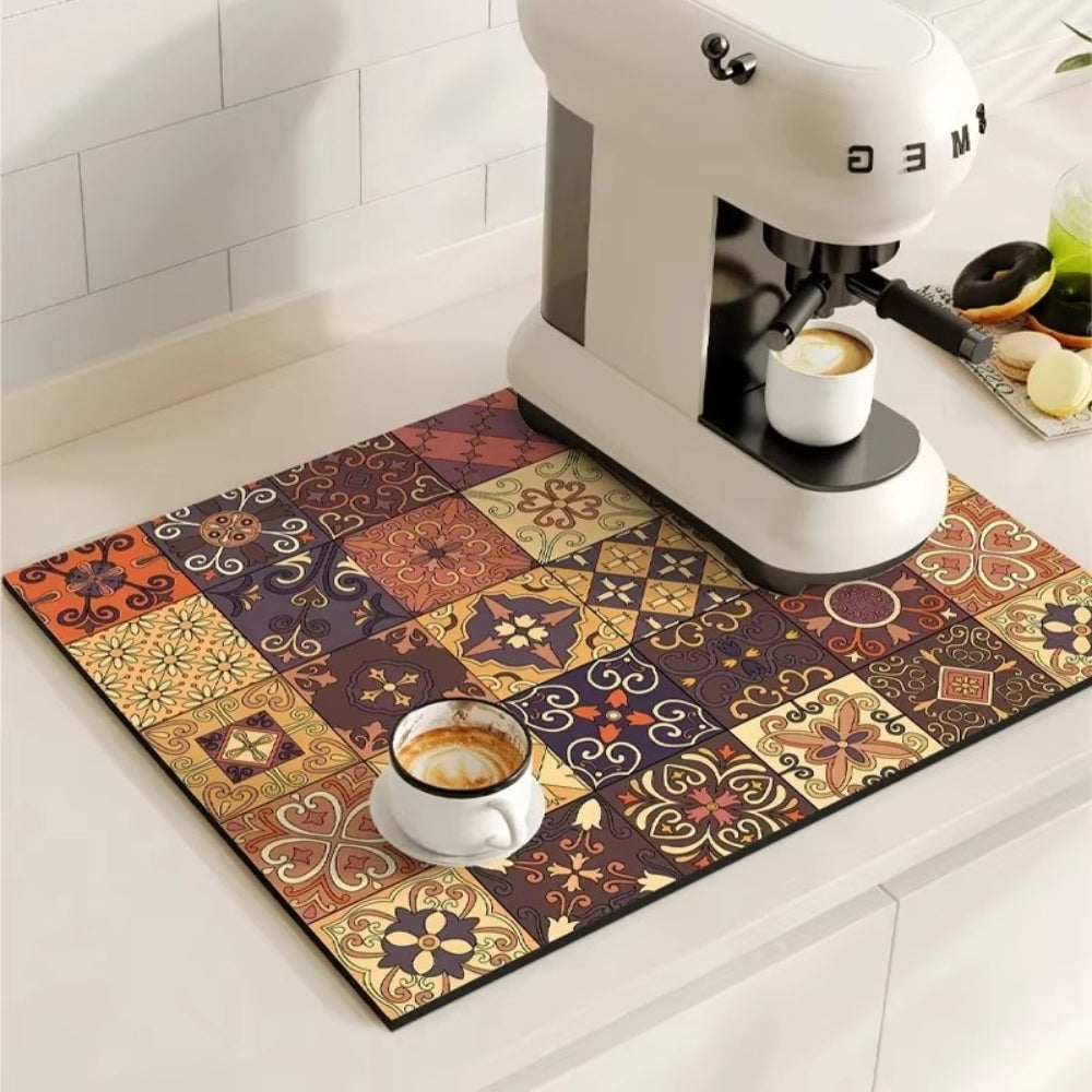 Kaffeematte im Retro-Fliesendesign, saugfähig 11