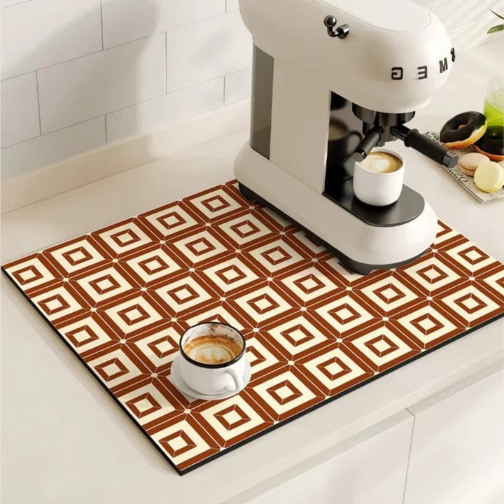 Kaffeematte im Retro-Fliesendesign, saugfähig 2