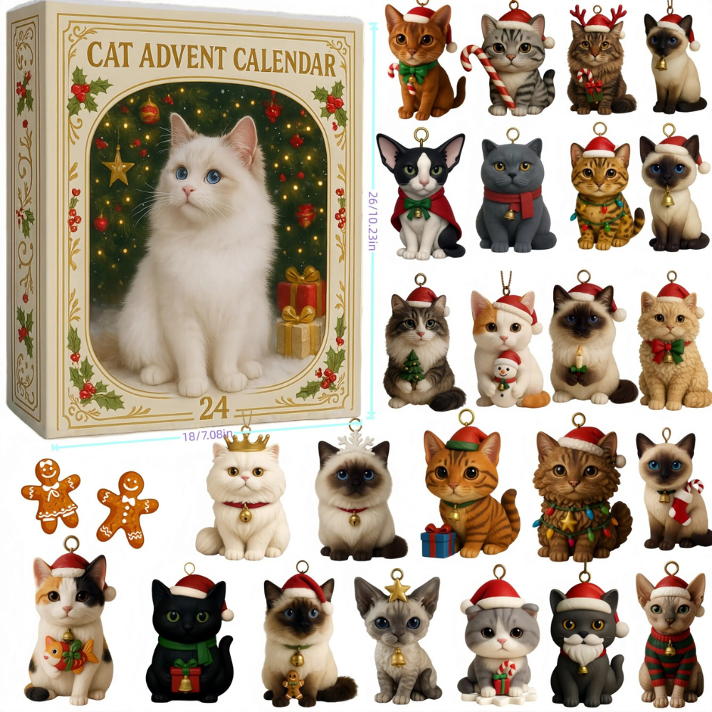 Katzen-Adventskalender 2025 – 24-tägiger Kalender mit Katzenfiguren und Weihnachtsmotiven 3