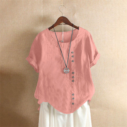 Kelly | Unifarbenes Kurzarm-Bluse mit Rundhalsausschnitt 0