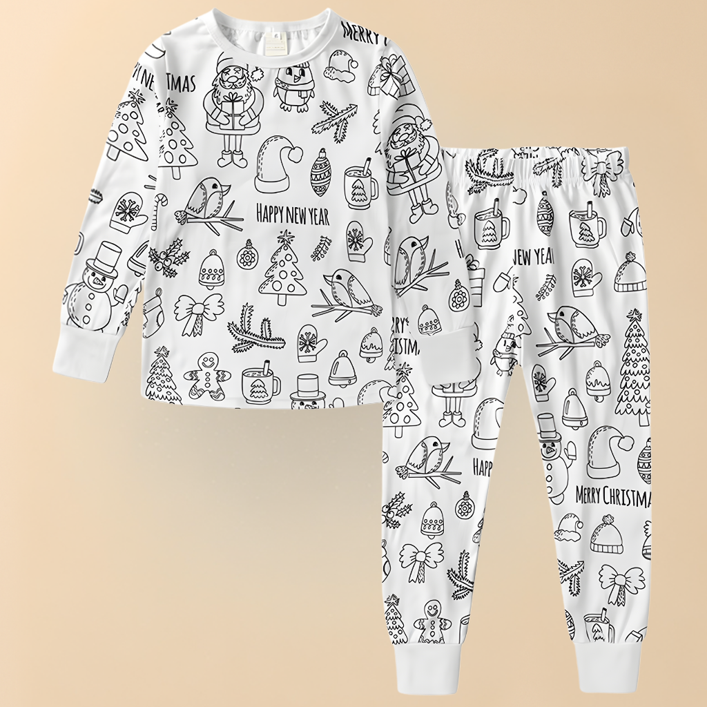 Kinder Baumwolle Schlafanzug Set Malen Weihnachts Motiv Pyjama 0