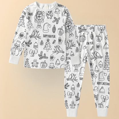 Kinder Baumwolle Schlafanzug Set Malen Weihnachts Motiv Pyjama 0
