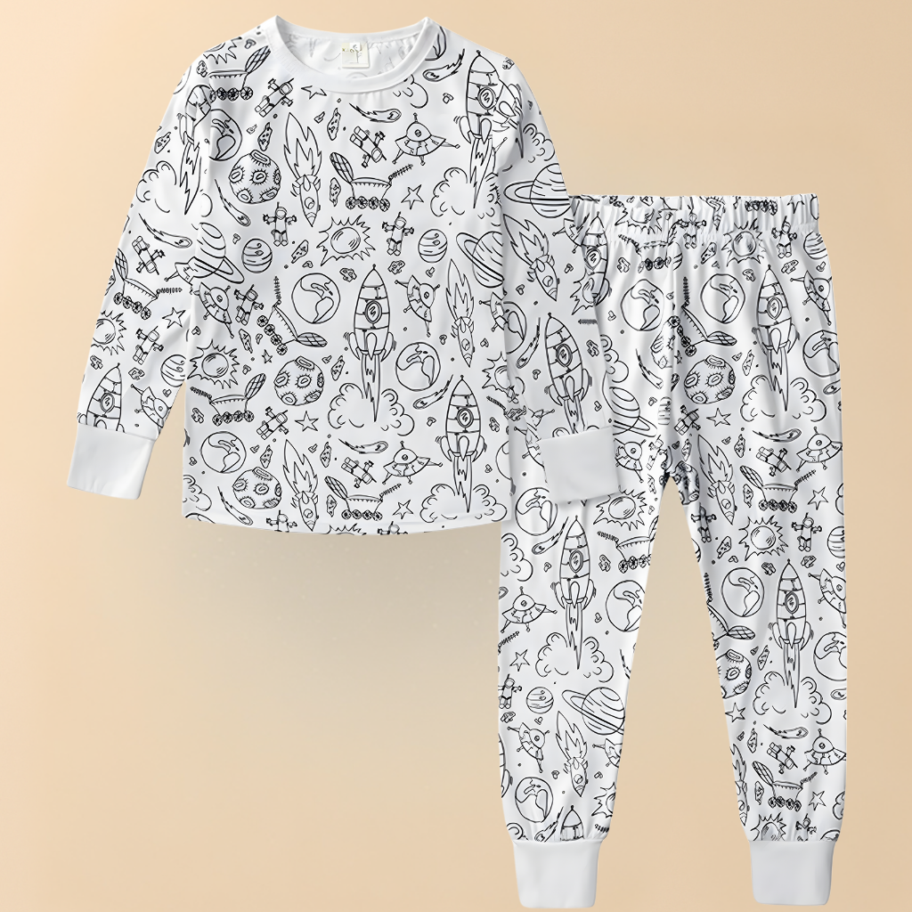Kinder Baumwolle Schlafanzug Set Malen Weihnachts Motiv Pyjama 10