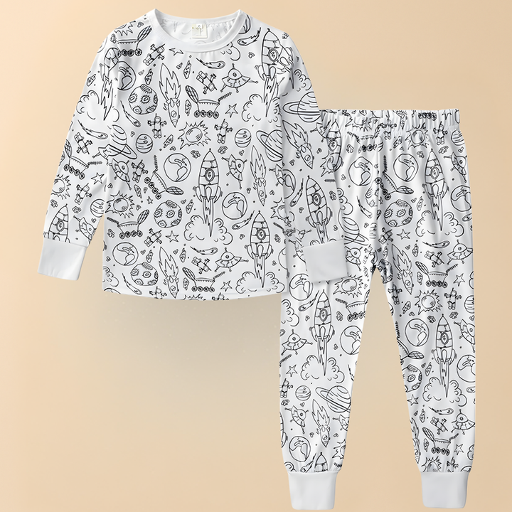 Kinder Baumwolle Schlafanzug Set Malen Weihnachts Motiv Pyjama 10