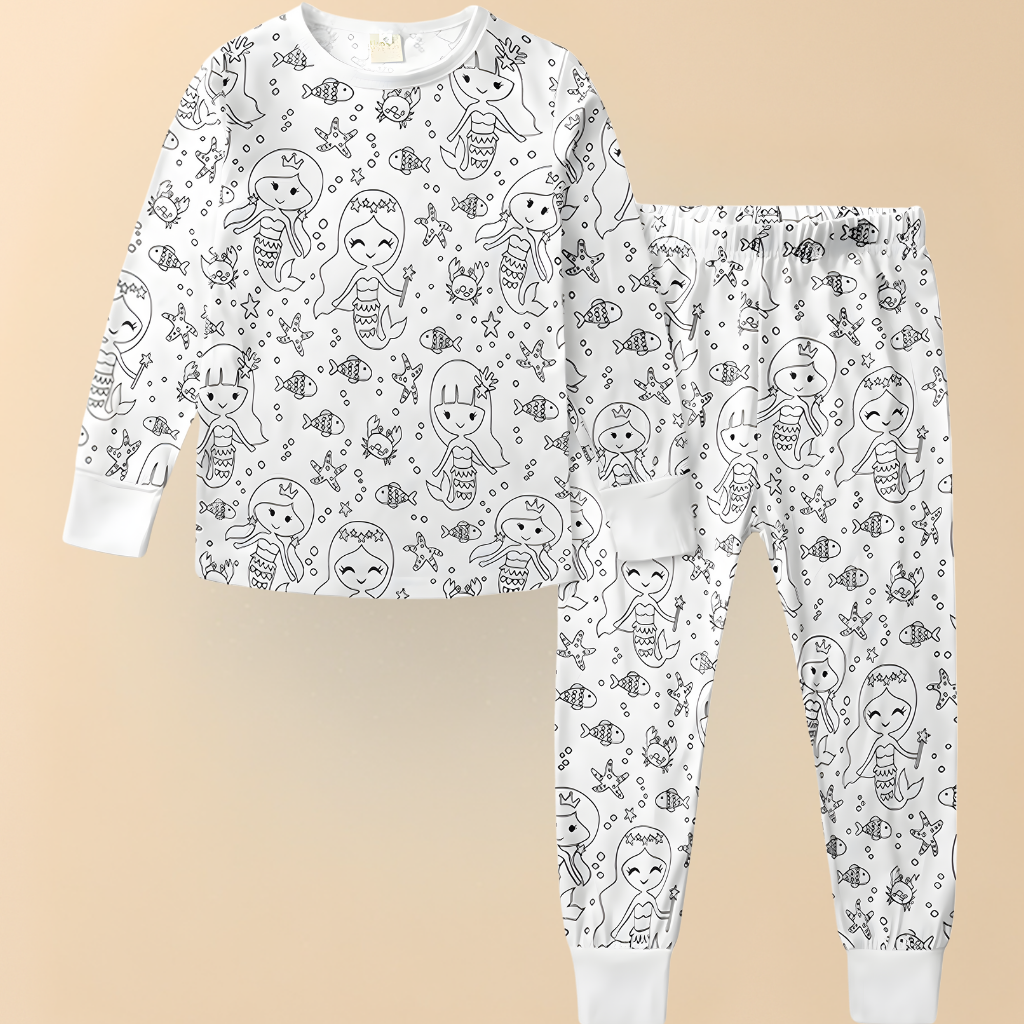 Kinder Baumwolle Schlafanzug Set Malen Weihnachts Motiv Pyjama 13