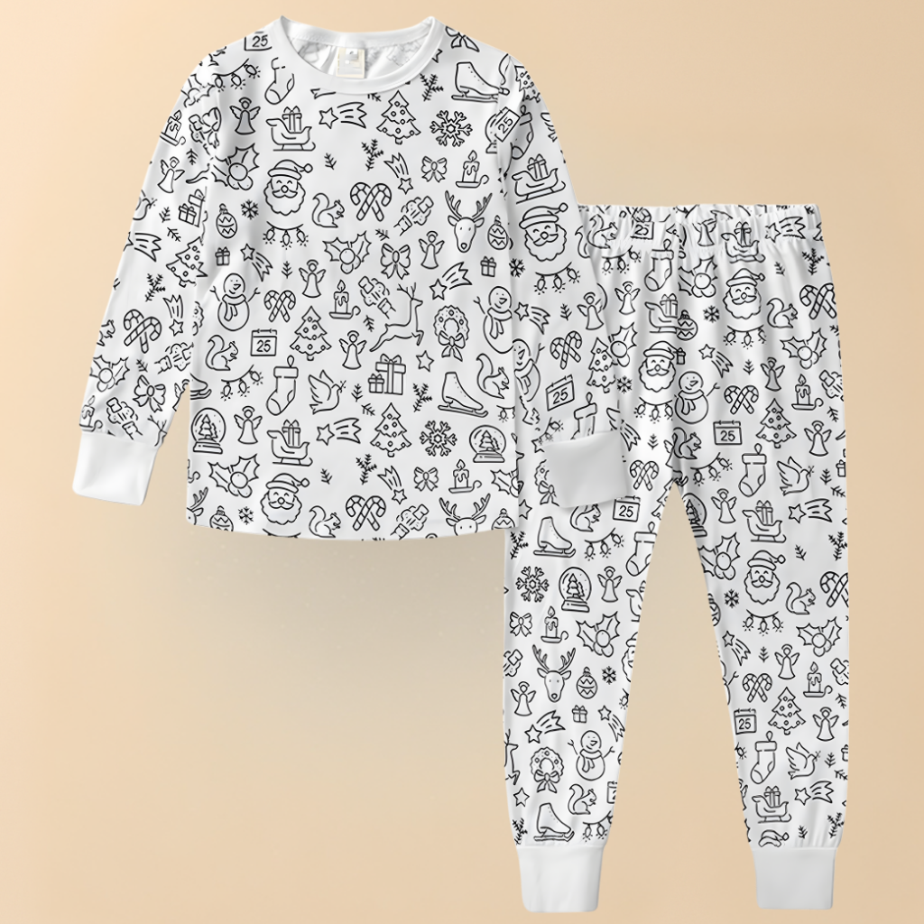 Kinder Baumwolle Schlafanzug Set Malen Weihnachts Motiv Pyjama 2