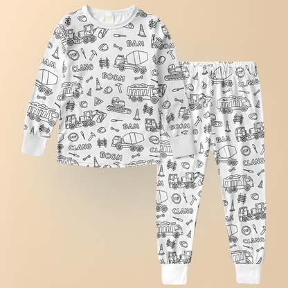 Kinder Baumwolle Schlafanzug Set Malen Weihnachts Motiv Pyjama 5