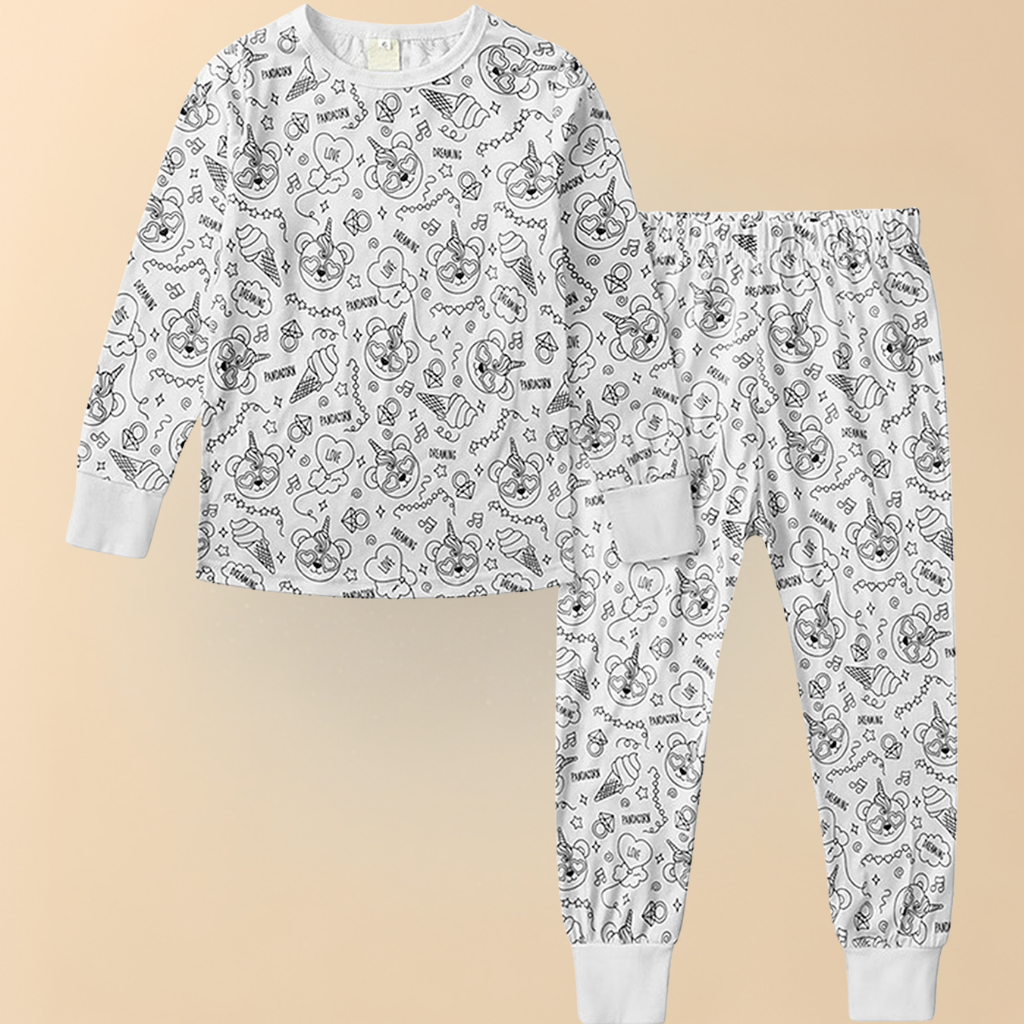 Kinder Baumwolle Schlafanzug Set Malen Weihnachts Motiv Pyjama 7